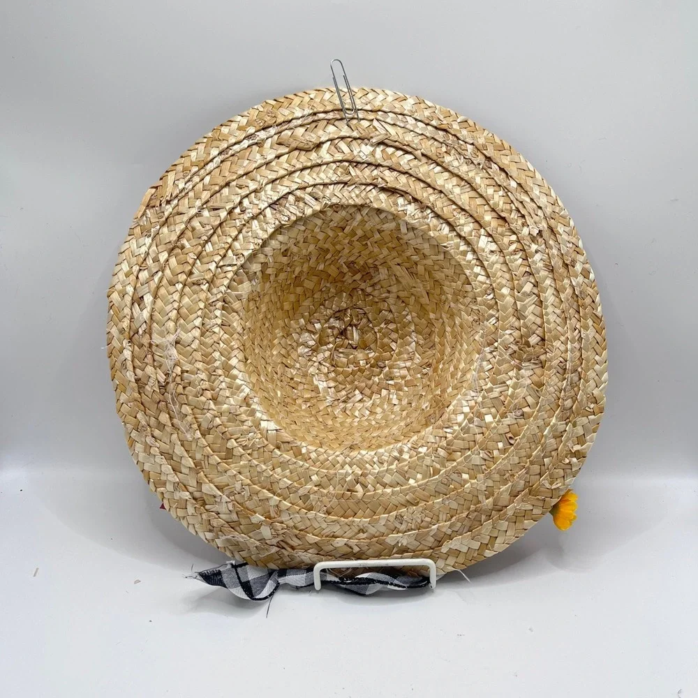 Set of 3 Seasonal Straw Hat Wreaths Floral Wall Decor Hanging Front Door Decor